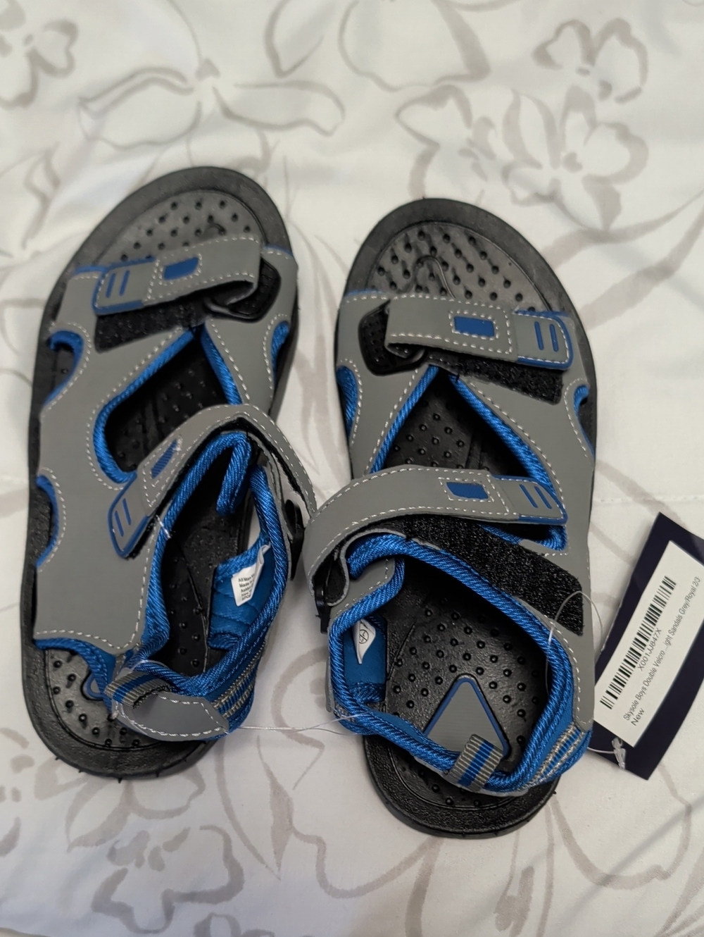 solo Gray and Blue Kids Adjustable Active Sandals